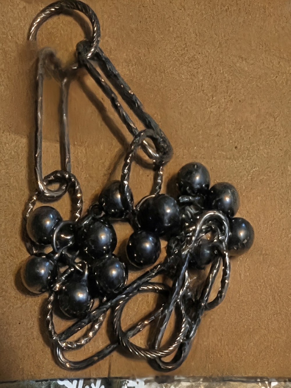 Black Bead Cluster Bracelet in Polished Silver Tone - Women Jewelry